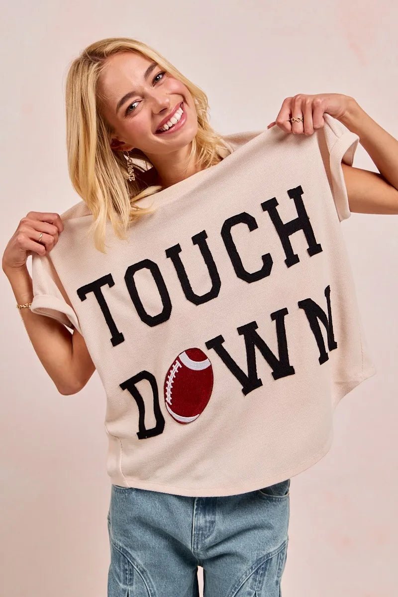 BiBi Game Day Touchdown Letter Patches Waffle Short Top - PBNJ FASHIONS