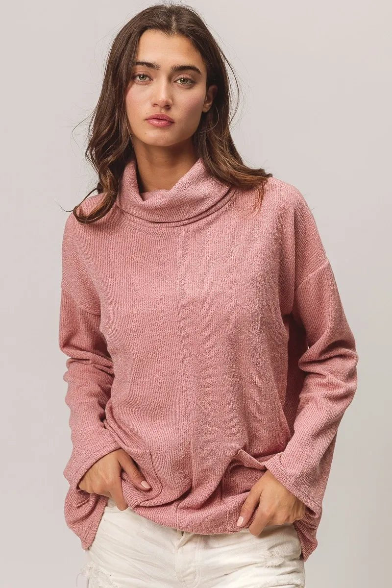 BiBi Piper Rib Double Pocket Turtle Neck Sweater - PBNJ FASHIONS