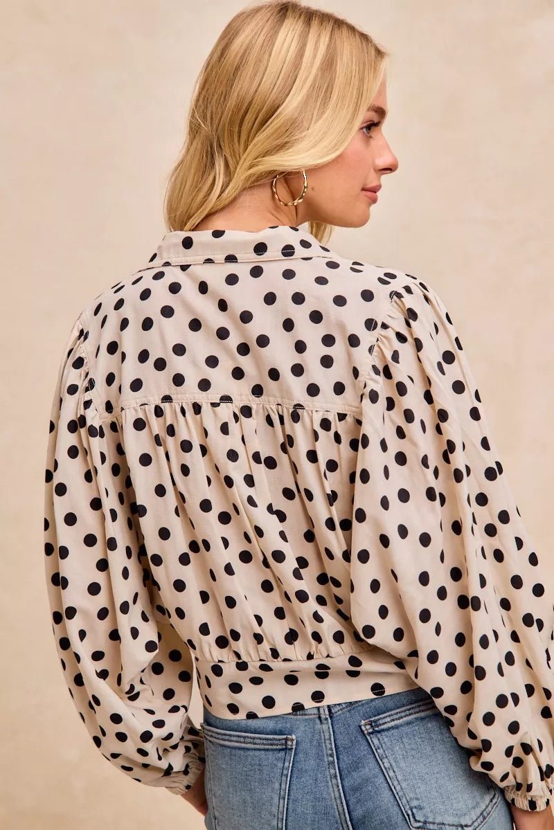 BiBi Polka Dot Print Tie Hem Detail Crop Shirt - PBNJ FASHIONS