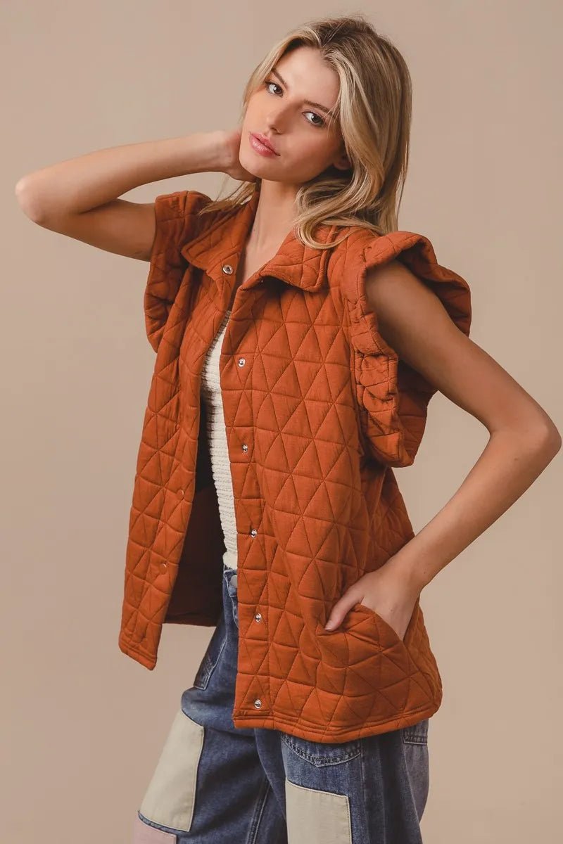 BiBi Quilting Knit Ruffle Sleeve Vest - PBNJ FASHIONS