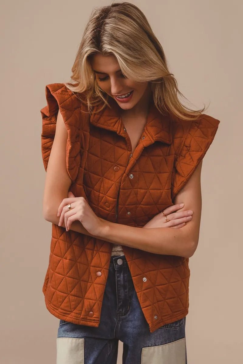 BiBi Quilting Knit Ruffle Sleeve Vest - PBNJ FASHIONS