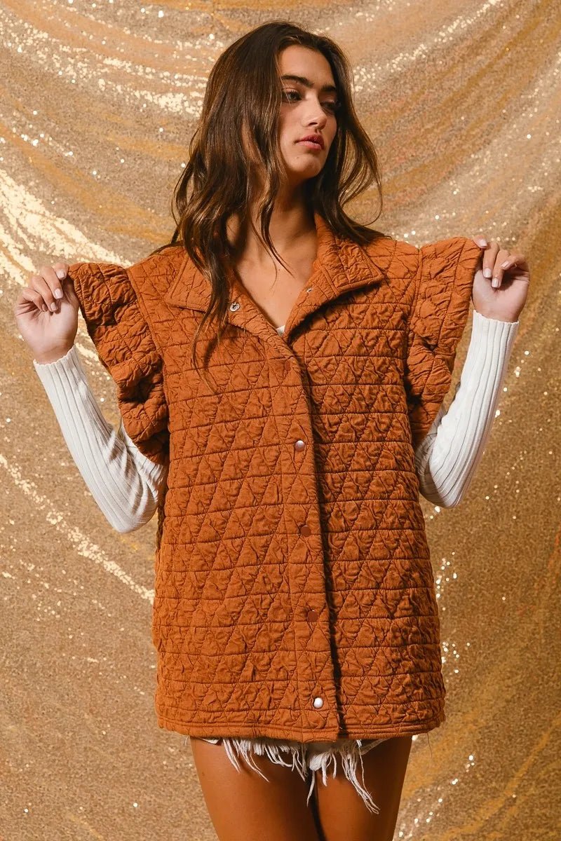 BiBi Quilting Knit Ruffle Sleeve Vest - PBNJ FASHIONS