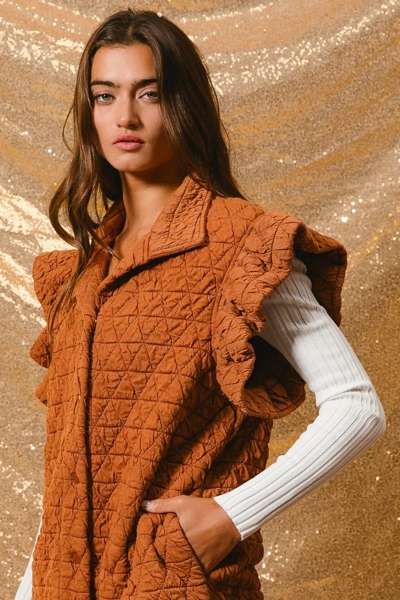 BiBi Quilting Knit Ruffle Sleeve Vest - PBNJ FASHIONS