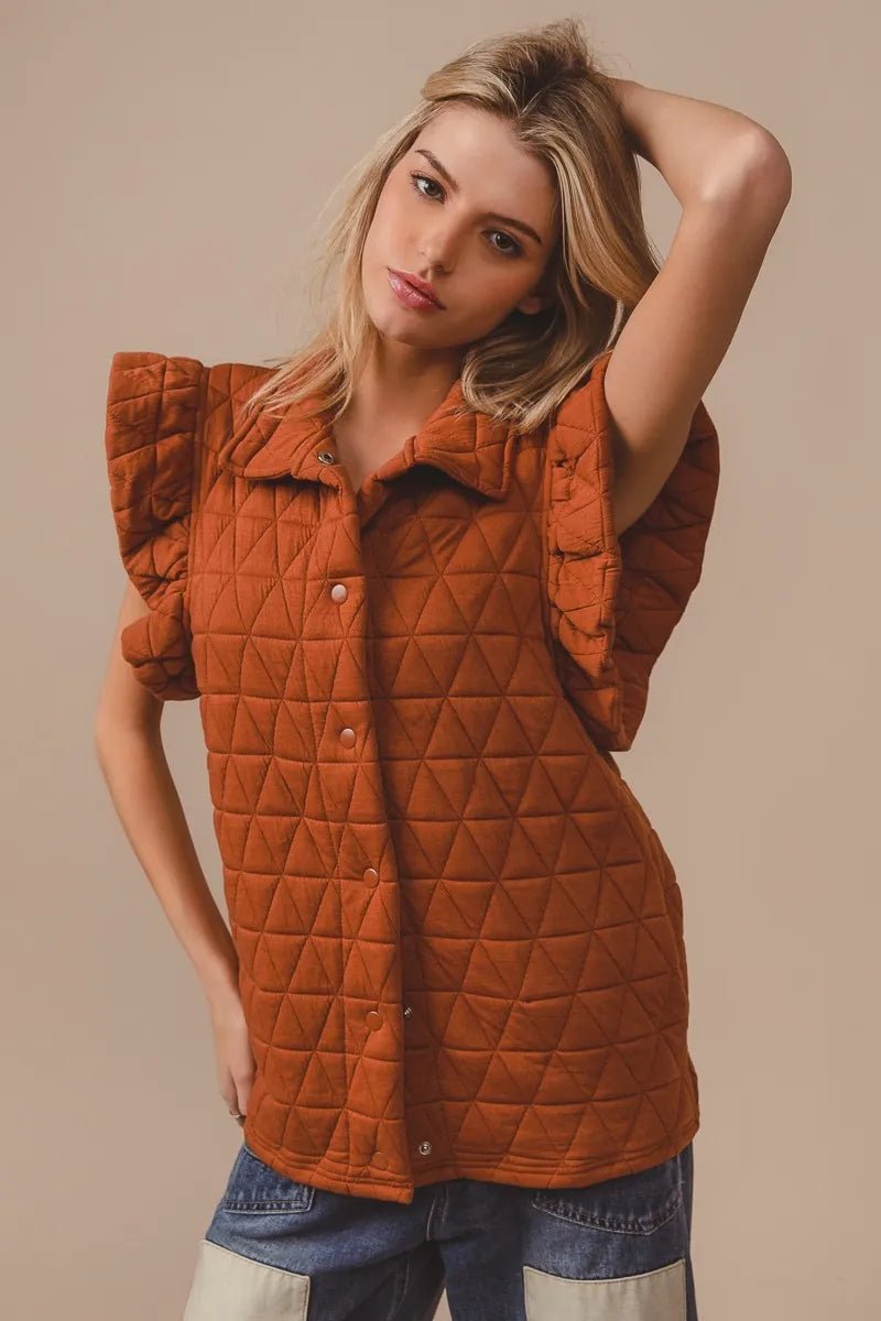 BiBi Quilting Knit Ruffle Sleeve Vest - PBNJ FASHIONS