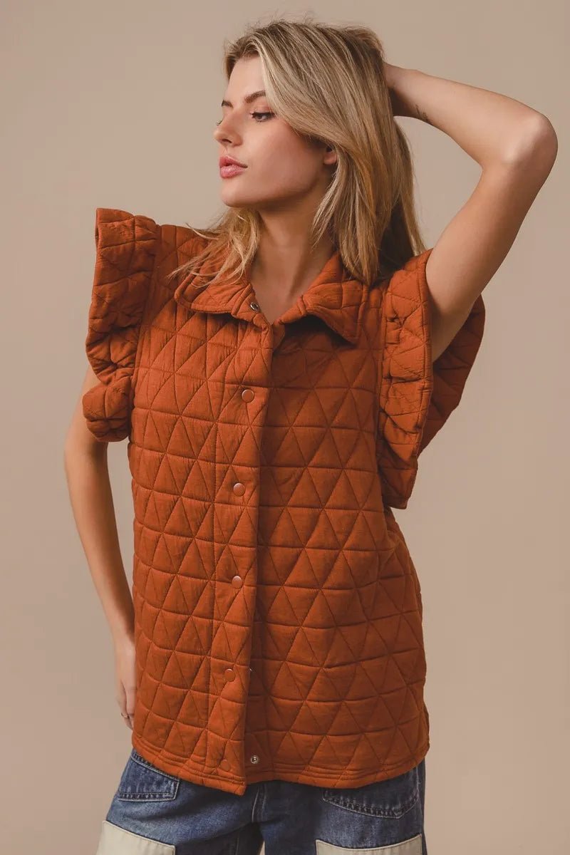 BiBi Quilting Knit Ruffle Sleeve Vest - PBNJ FASHIONS