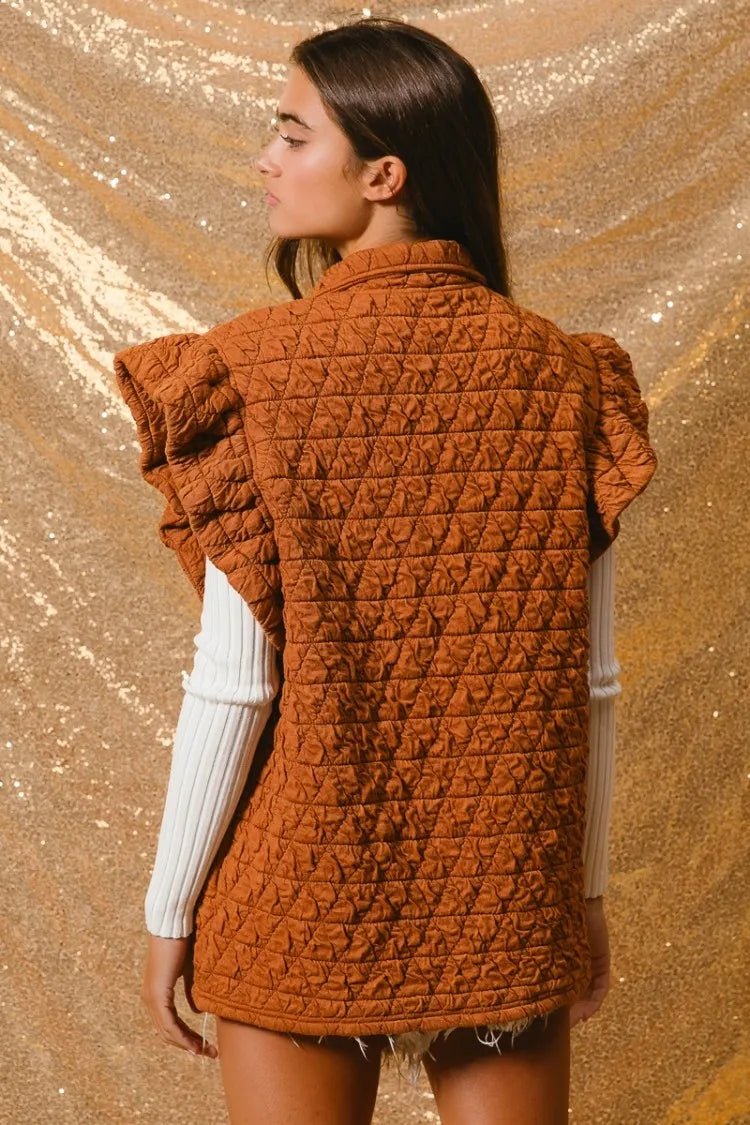BiBi Quilting Knit Ruffle Sleeve Vest - PBNJ FASHIONS