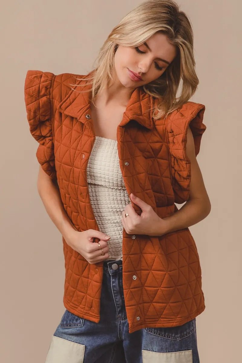 BiBi Quilting Knit Ruffle Sleeve Vest - PBNJ FASHIONS