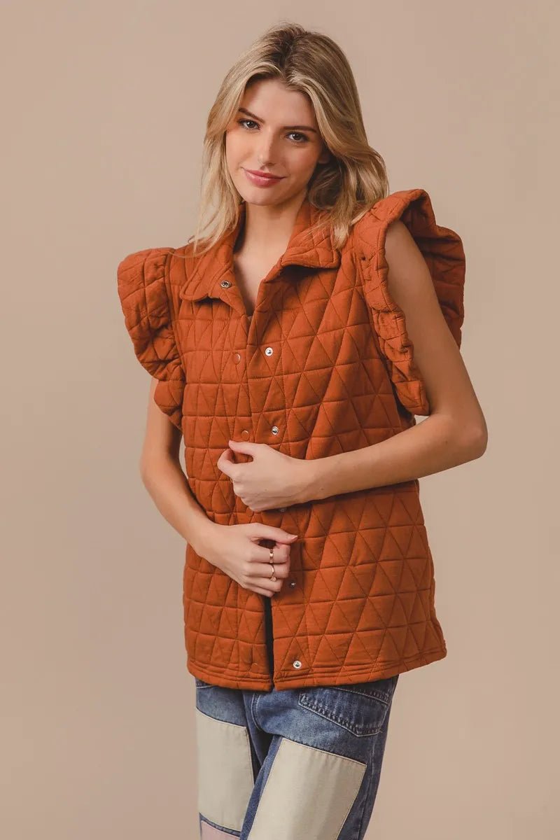BiBi Quilting Knit Ruffle Sleeve Vest - PBNJ FASHIONS