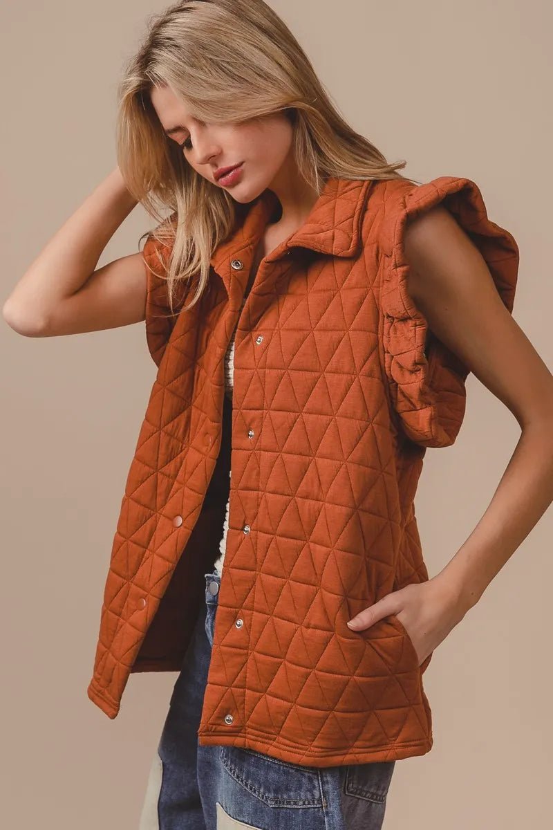 BiBi Quilting Knit Ruffle Sleeve Vest - PBNJ FASHIONS