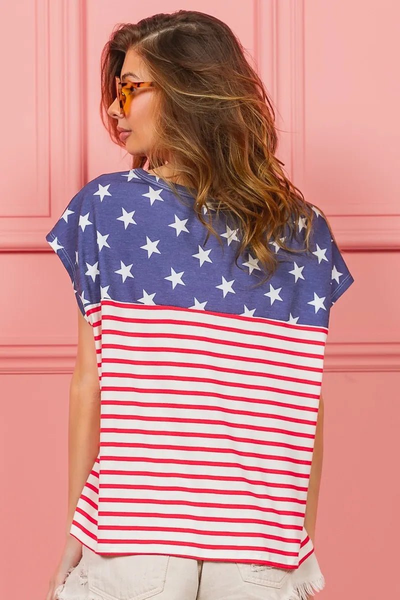 BiBi Star Rpinted with Stripe Combo Top - PBNJ FASHIONS