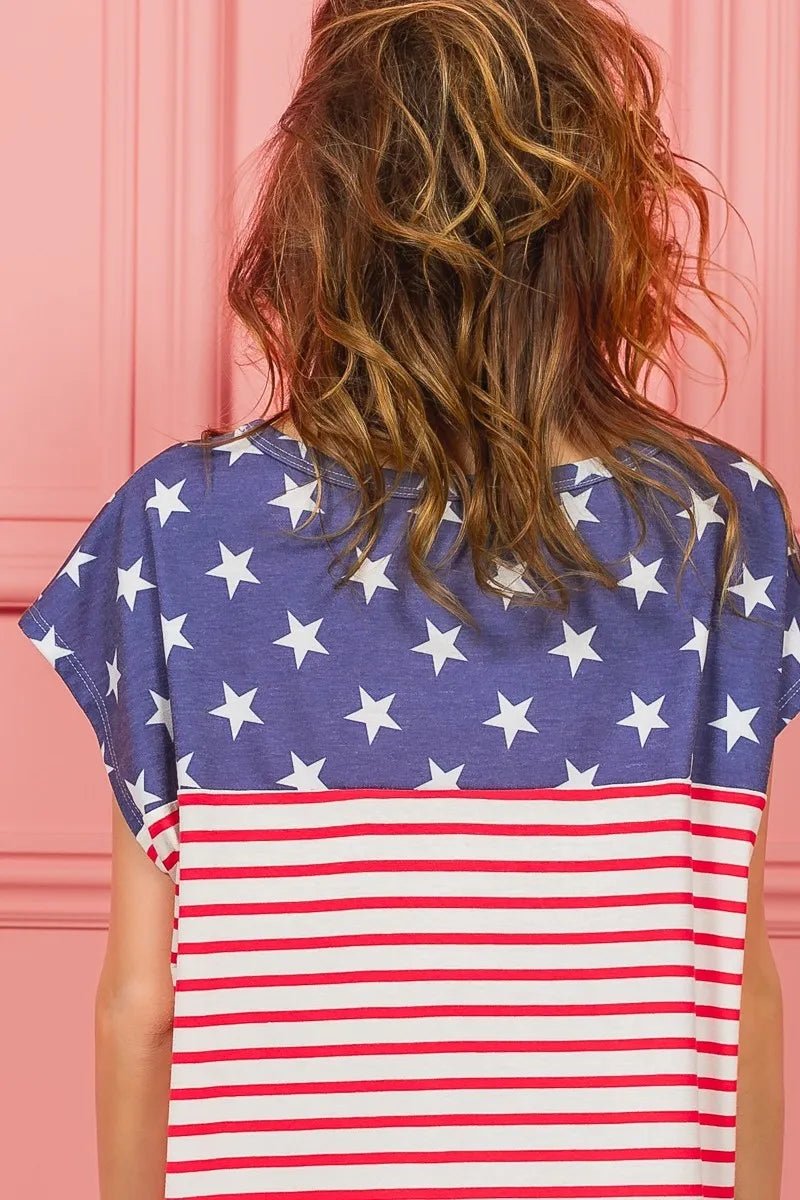 BiBi Star Rpinted with Stripe Combo Top - PBNJ FASHIONS