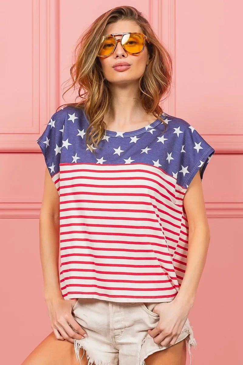 BiBi Star Rpinted with Stripe Combo Top - PBNJ FASHIONS