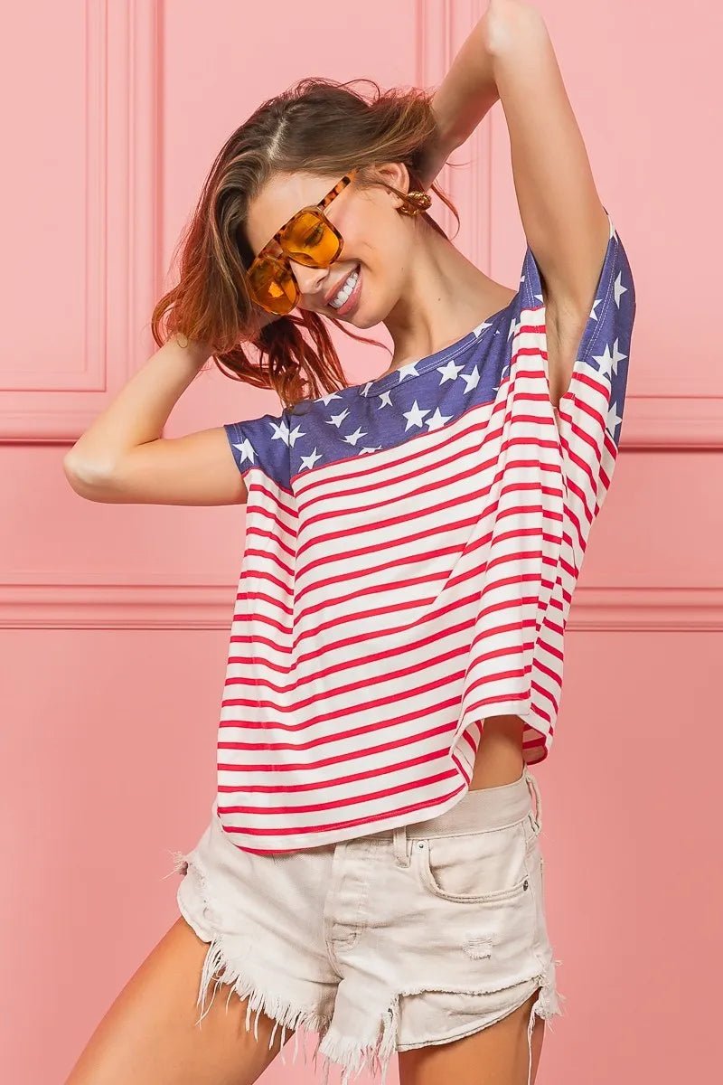 BiBi Star Rpinted with Stripe Combo Top - PBNJ FASHIONS