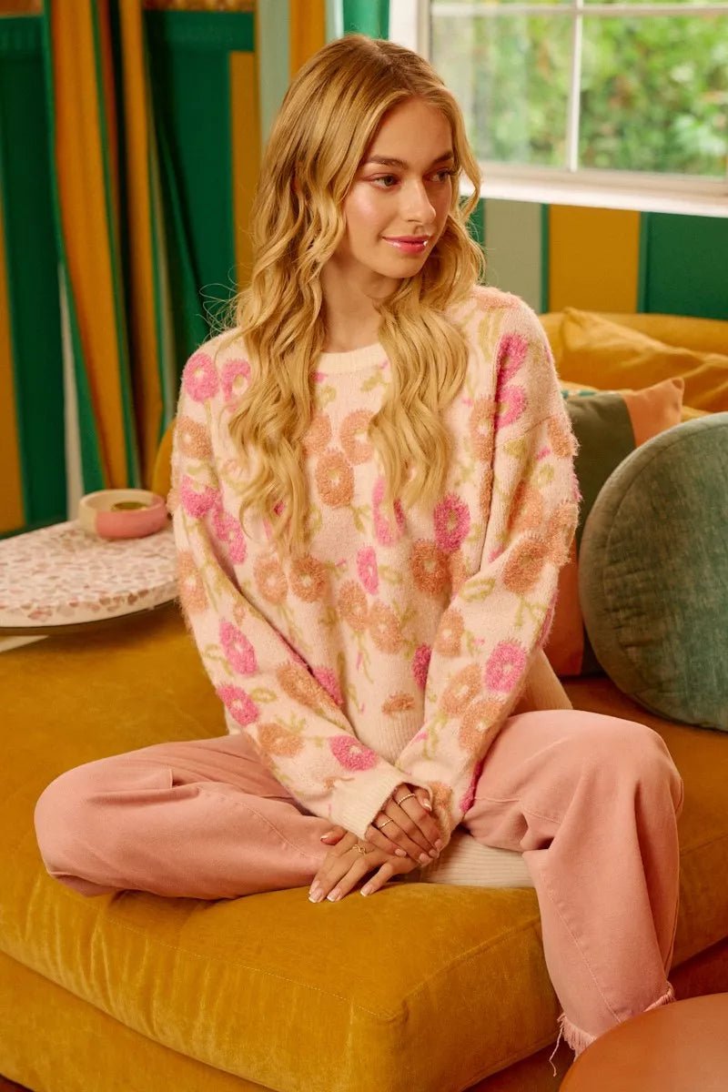 BiBi Towel Texture Floral Pattern Sweater - PBNJ FASHIONS