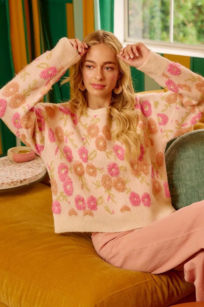 BiBi Towel Texture Floral Pattern Sweater - PBNJ FASHIONS