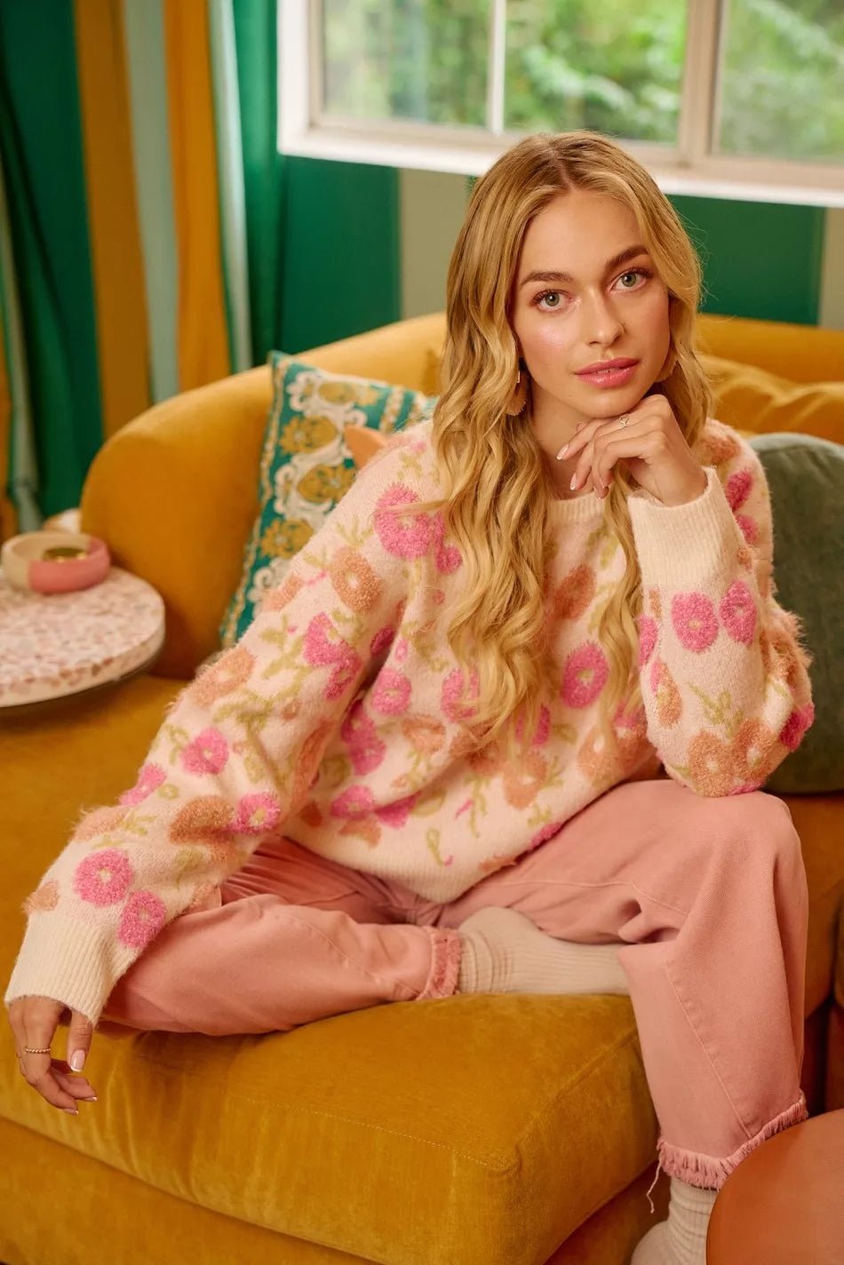 BiBi Towel Texture Floral Pattern Sweater - PBNJ FASHIONS