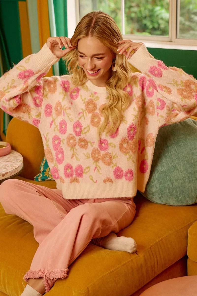 BiBi Towel Texture Floral Pattern Sweater - PBNJ FASHIONS