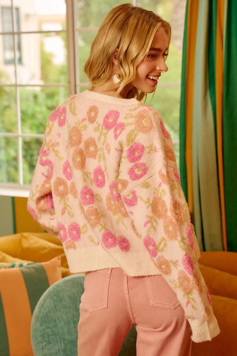 BiBi Towel Texture Floral Pattern Sweater - PBNJ FASHIONS