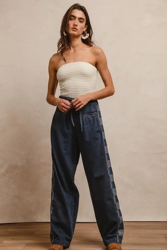 BiBi Washed Denim Mix And Match Long Pants - PBNJ FASHIONS