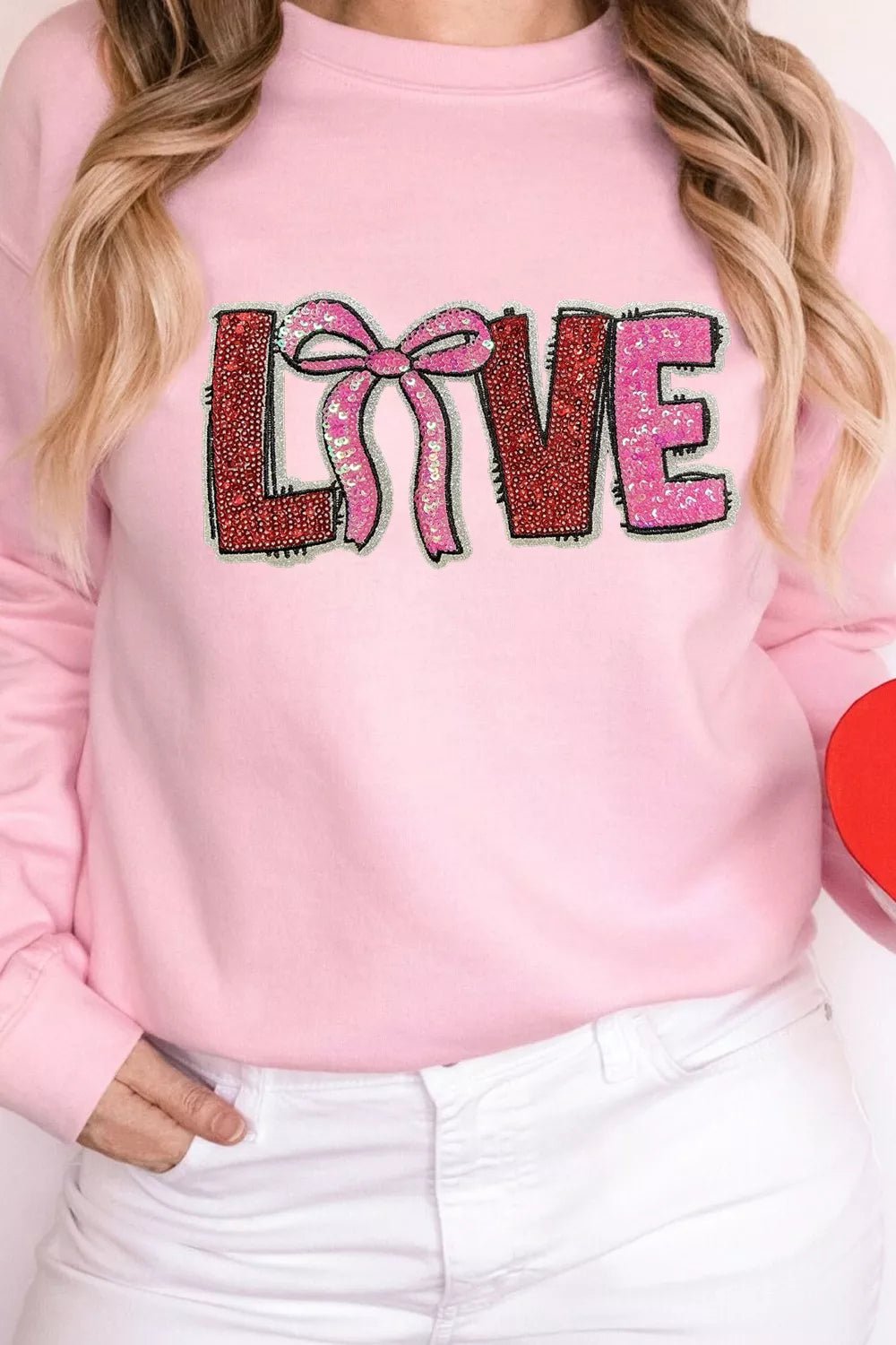 Bow Love Sequin Pattern Valentine Sweatshirt - PBNJ FASHIONS