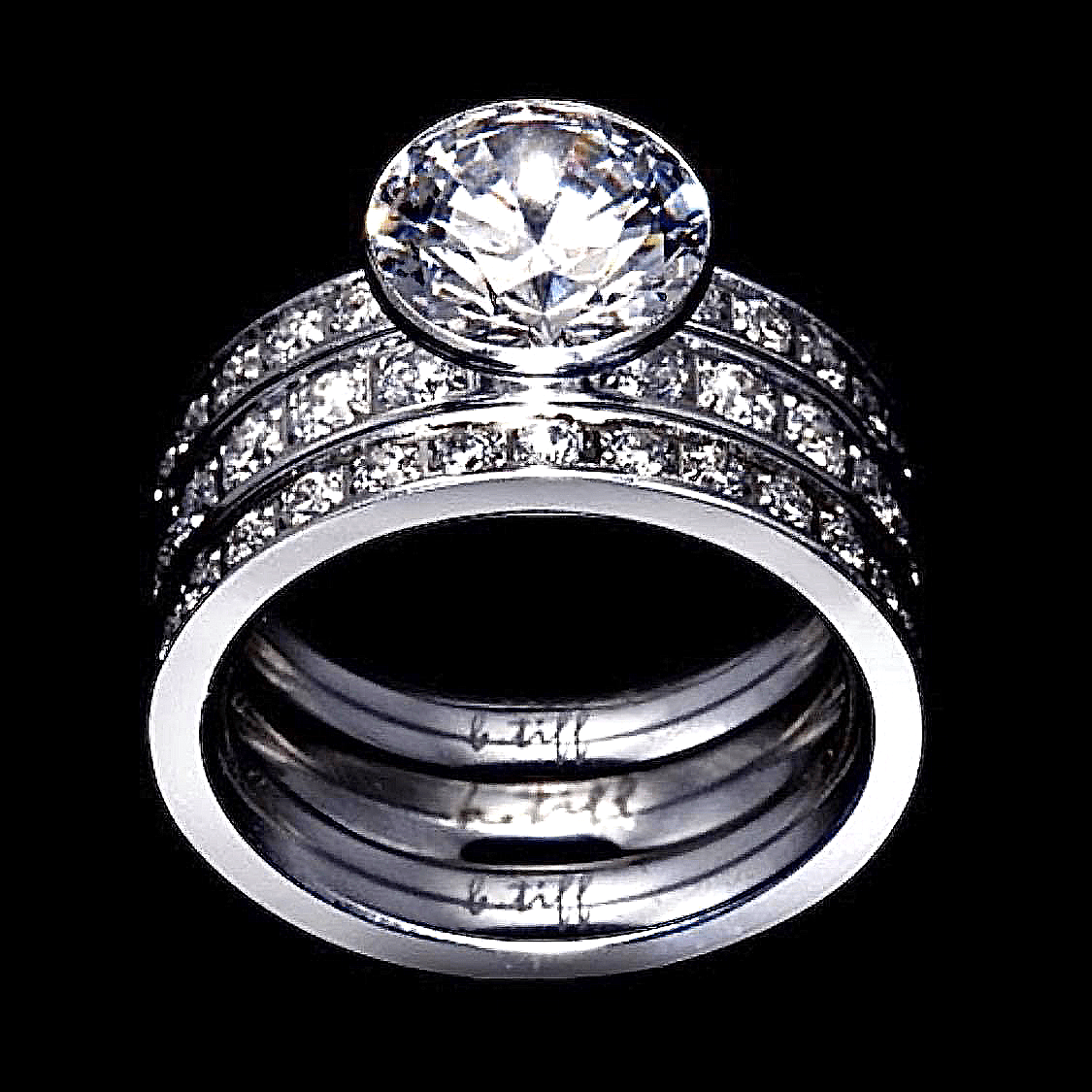 B.Tiff 2 ct Solitaire Pave Engagement Ring & Eternity Bands Set - PBNJ FASHIONS