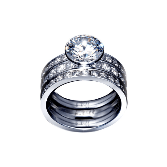 B.Tiff 2 ct Solitaire Pave Engagement Ring & Eternity Bands Set - PBNJ FASHIONS