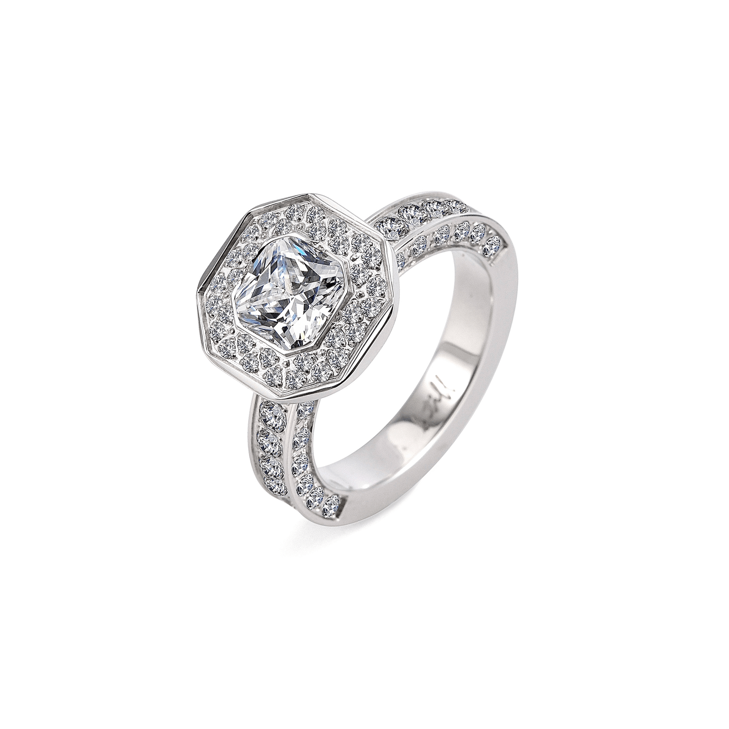B.Tiff Aŭreolo II 1 ct Cushion Cut Halo Engagement Ring & Three - Row Eternity Band Set - PBNJ FASHIONS