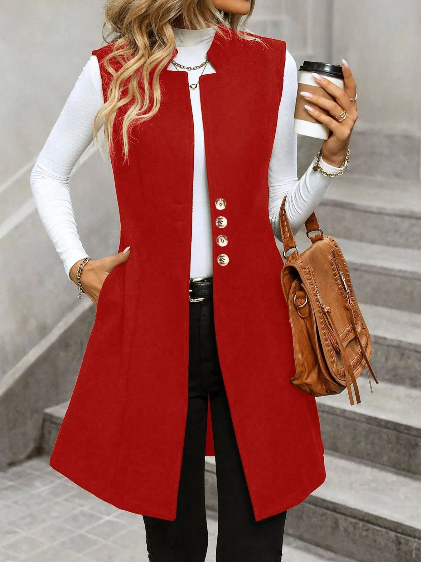 Button Up Longline Vest Coat - PBNJ FASHIONS
