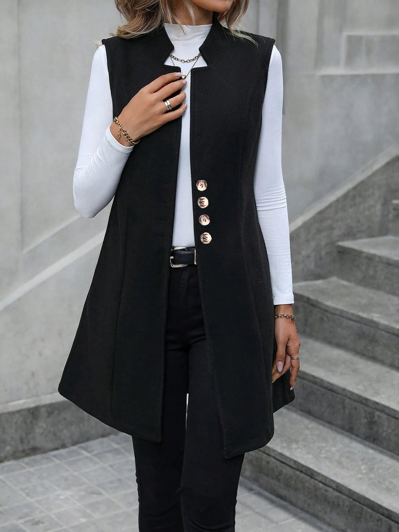 Button Up Longline Vest Coat - PBNJ FASHIONS