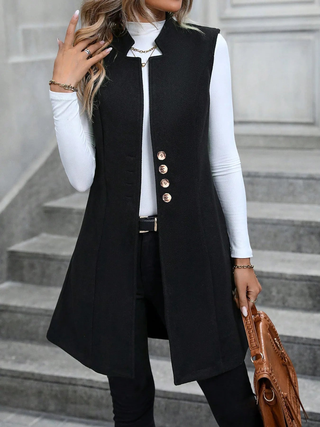 Button Up Longline Vest Coat - PBNJ FASHIONS
