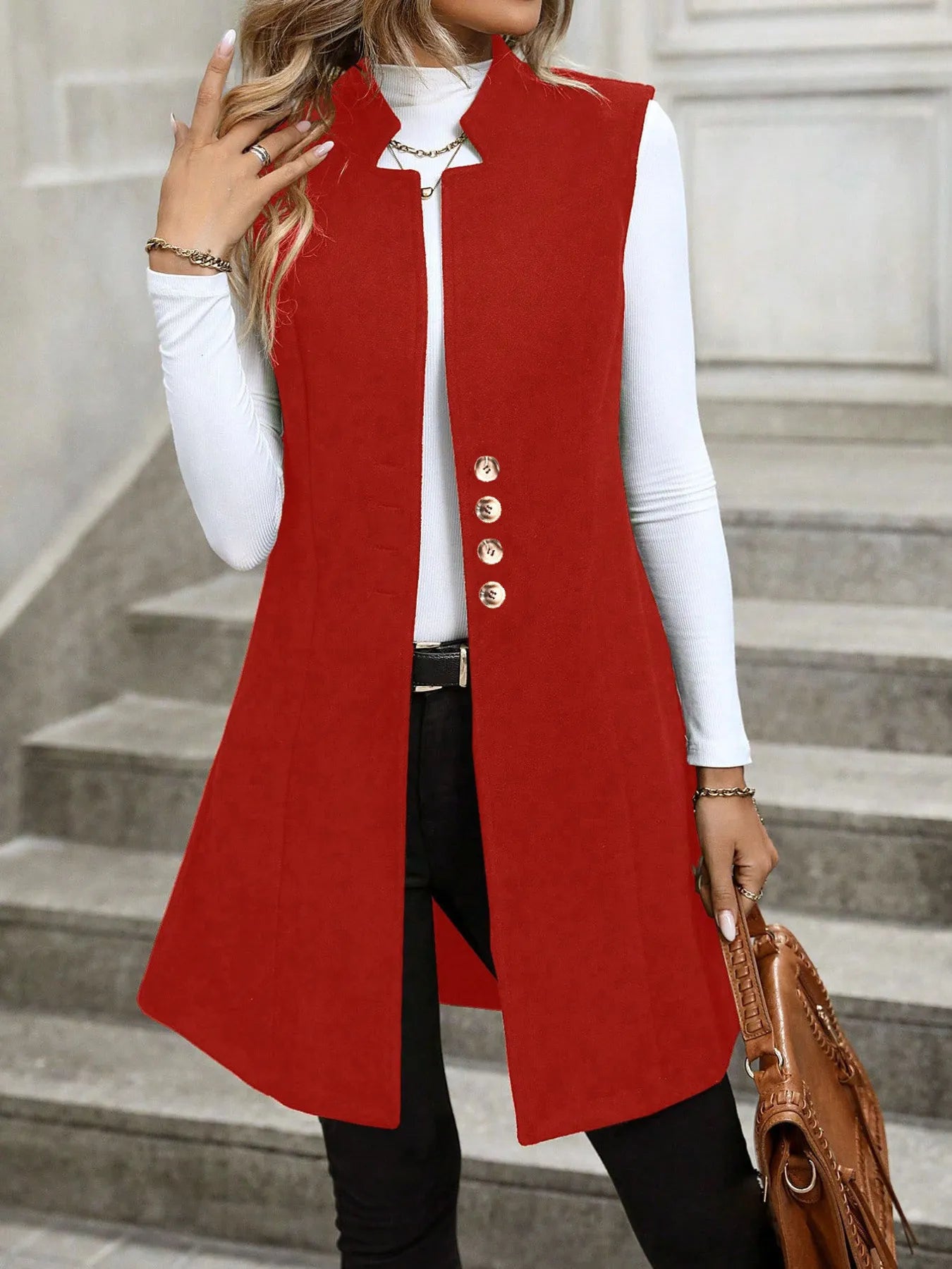 Button Up Longline Vest Coat - PBNJ FASHIONS
