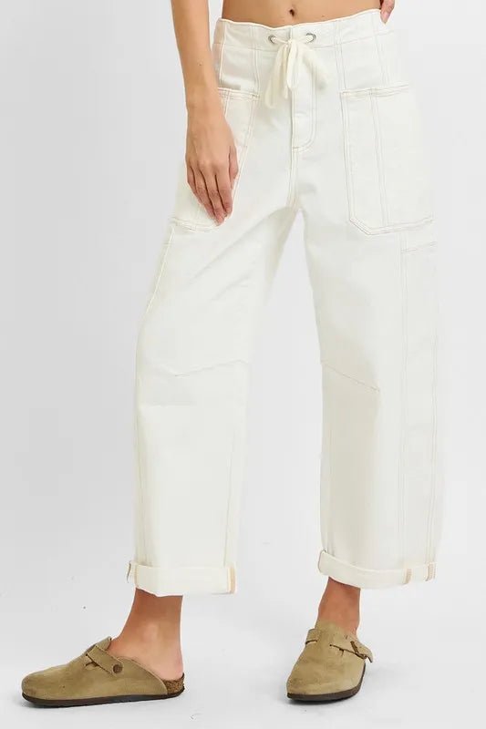 RISEN Full Size High Rise Crop Wide Barrel Cargo Pocket Jeans Plus Size - PBNJ FASHIONS