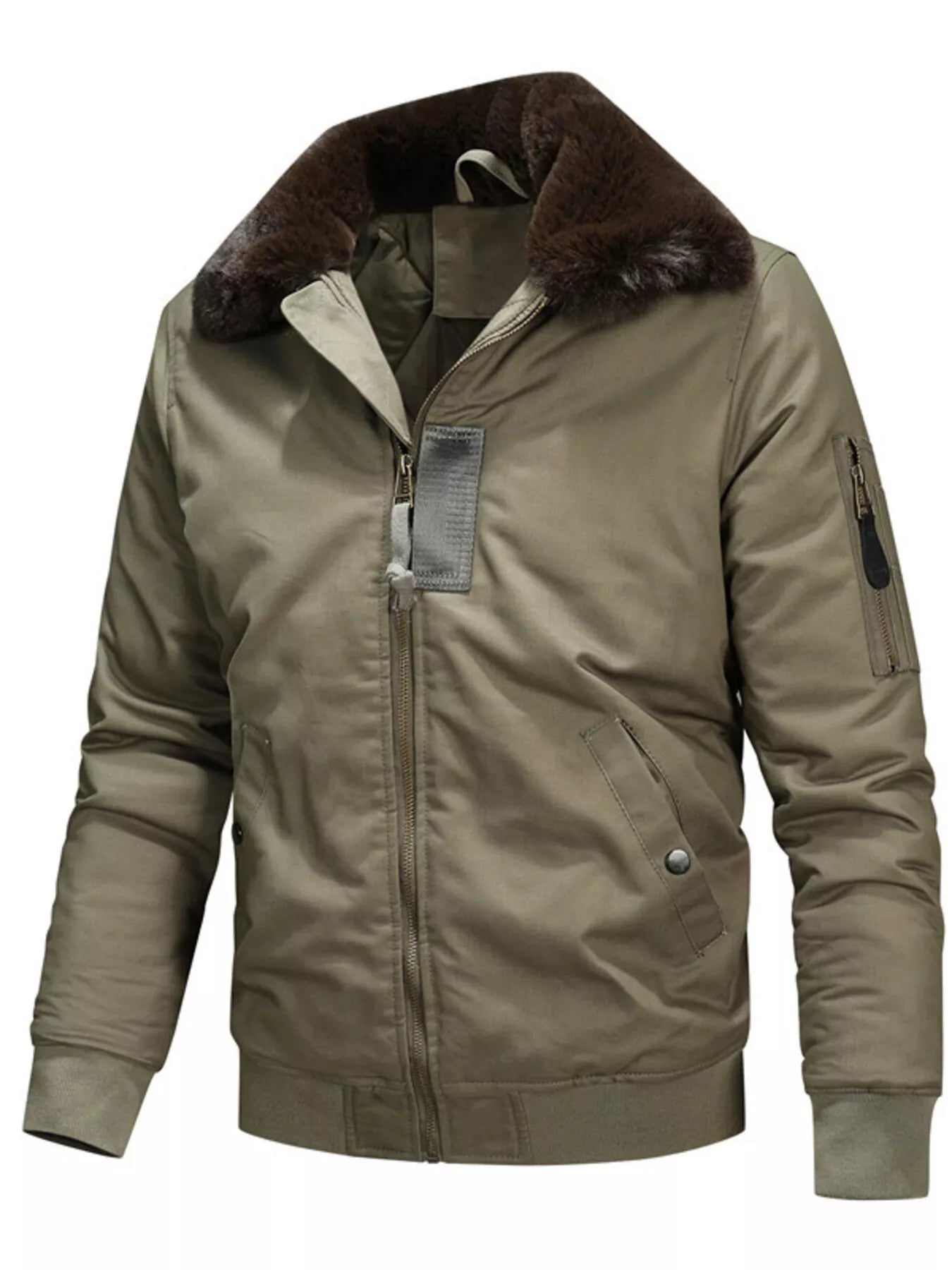 Men's Full Size Vintage Fur Collar Zip Up Jacket Plus Size - PBNJ FASHIONS