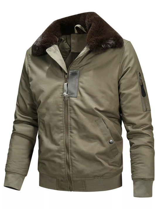 Men's Full Size Vintage Fur Collar Zip Up Jacket Plus Size - PBNJ FASHIONS