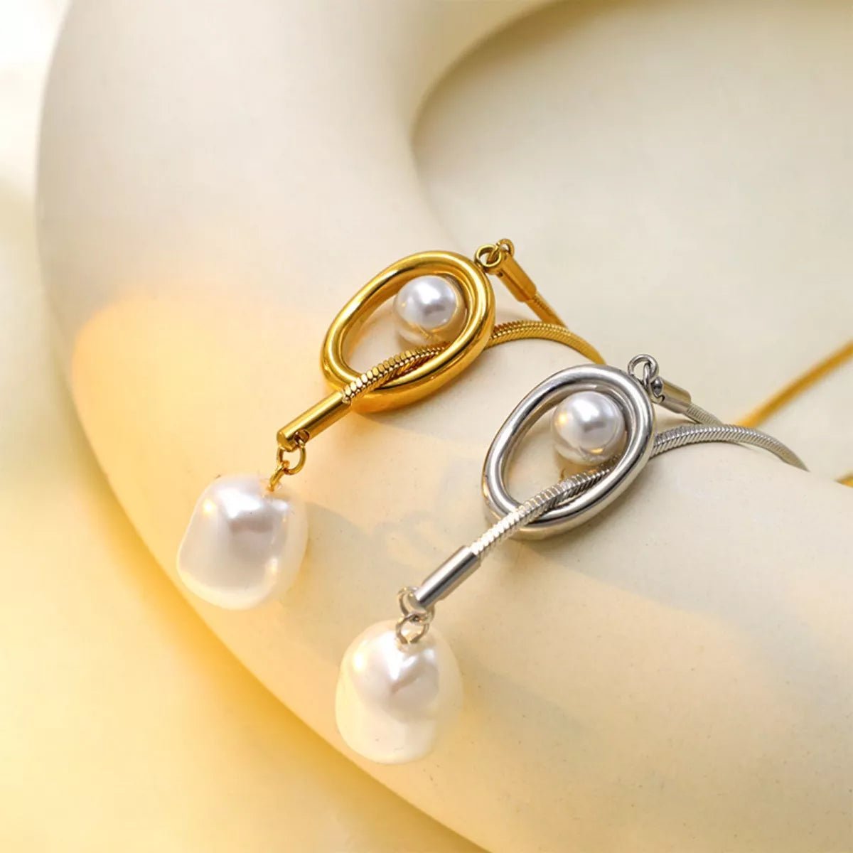 Gold-Plated Pearl Necklace, Stainless Steel Chain, Silver-Plated, 24.4" Length - PBNJ FASHIONS