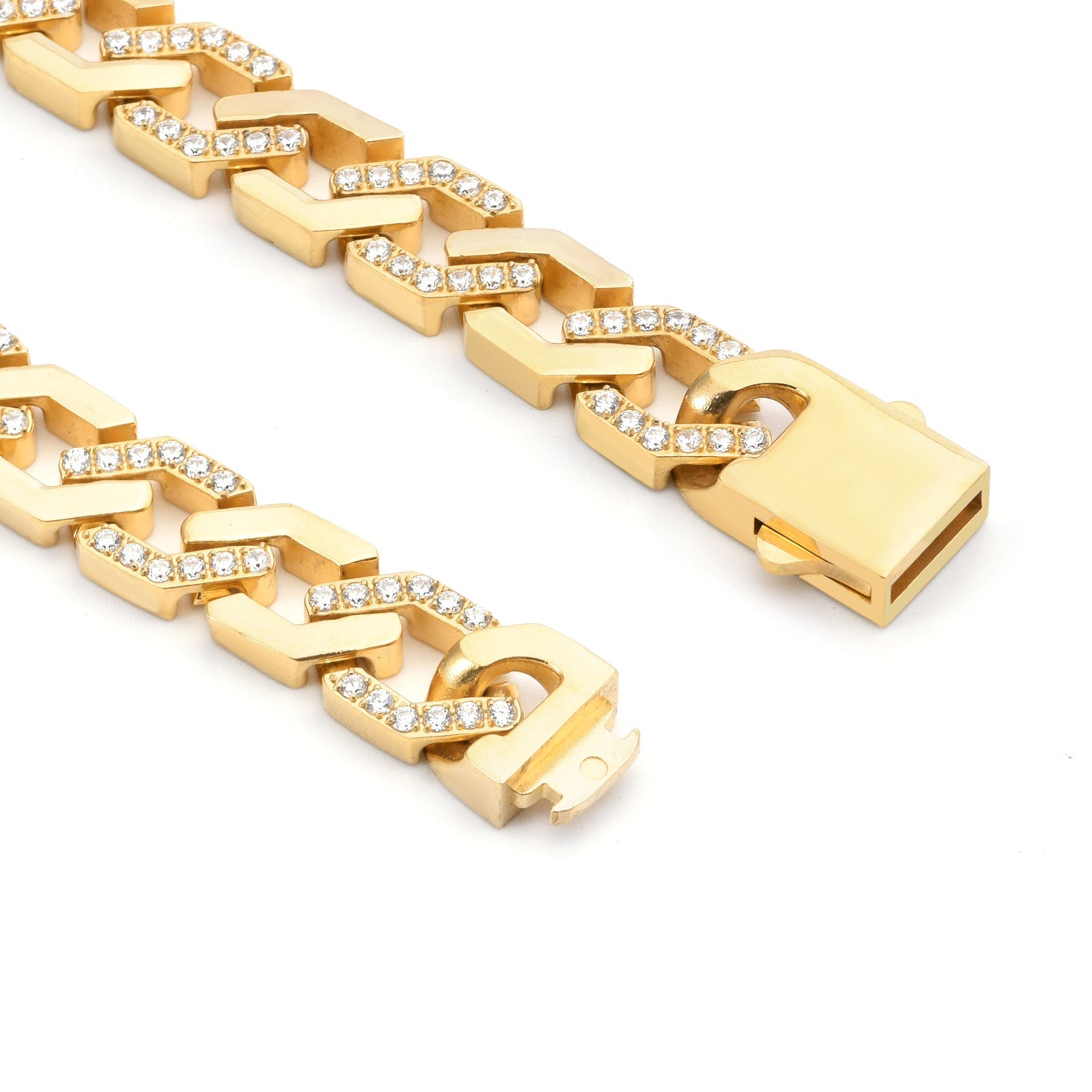 C101G B.Tiff Gold Pavé High Polish Flat Angular Cuban Link Necklace - PBNJ FASHIONS