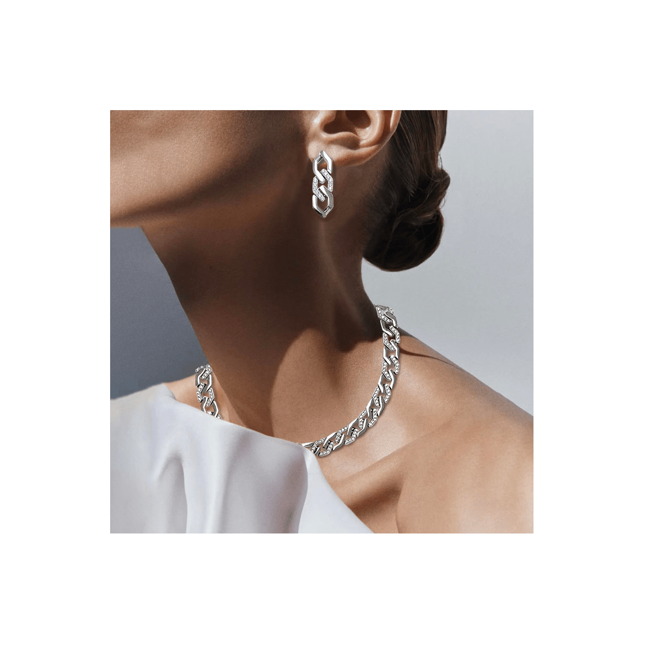 C101W B.Tiff Pavé High Polish Flat Angular Cuban Link Necklace - PBNJ FASHIONS