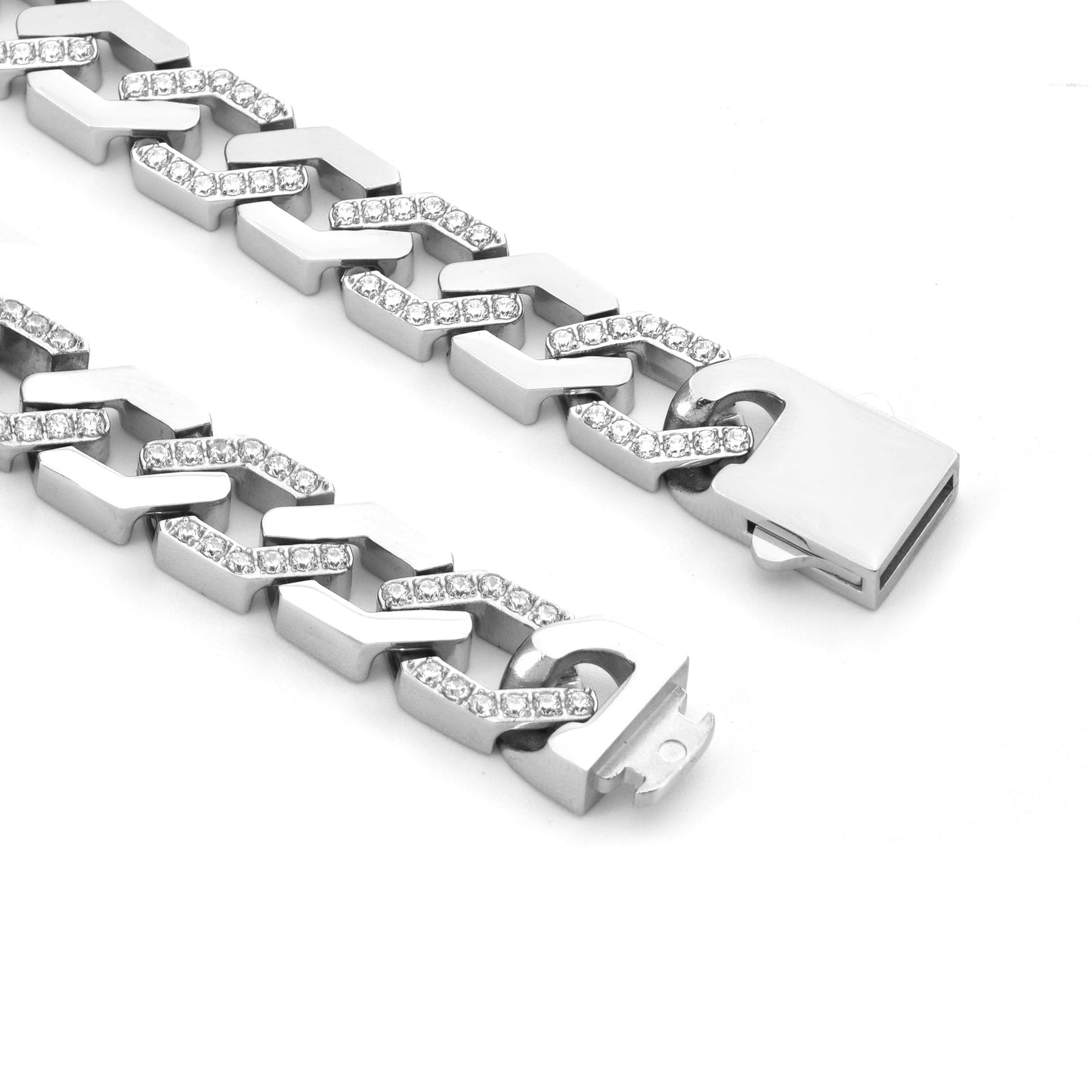 C101W B.Tiff Pavé High Polish Flat Angular Cuban Link Necklace - PBNJ FASHIONS