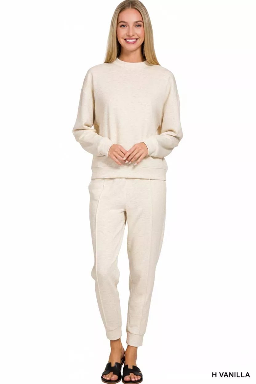 Zenana Scuba Mock Neck Sweatshirt and Joggers Set - PBNJ FASHIONS