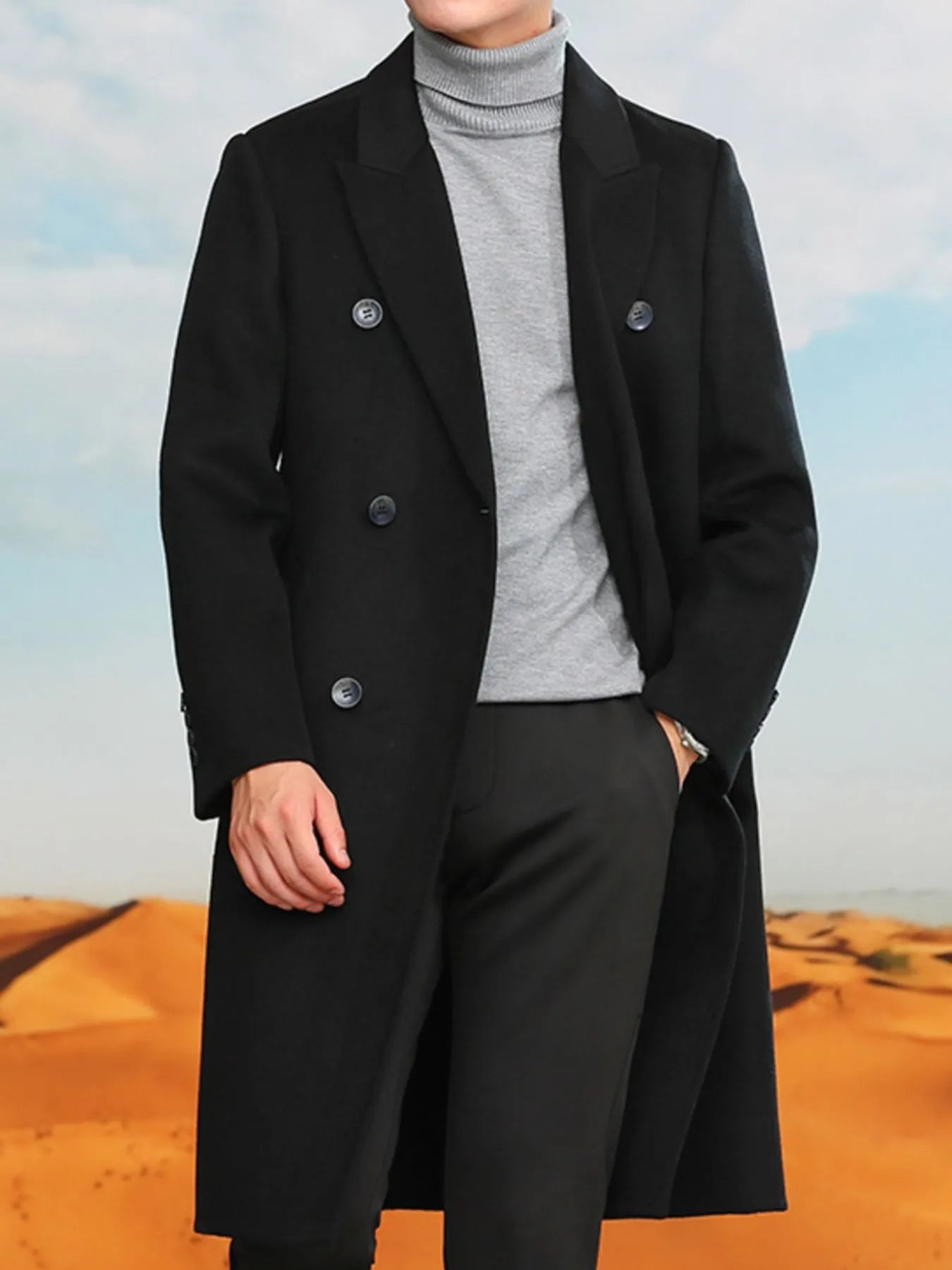 Men's Plus Size Double - Breasted Longline Coat - PBNJ FASHIONS
