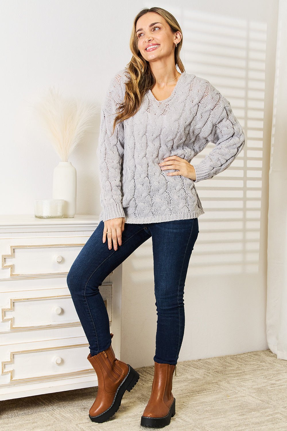Woven Right Cable - Knit Hooded Sweater - PBNJ FASHIONS