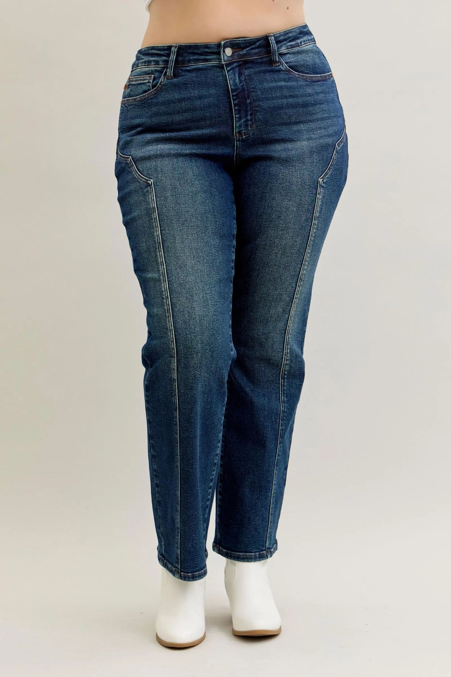 Judy Blue Full Size Seam Detail Straight Leg Jeans Plus Size - PBNJ FASHIONS