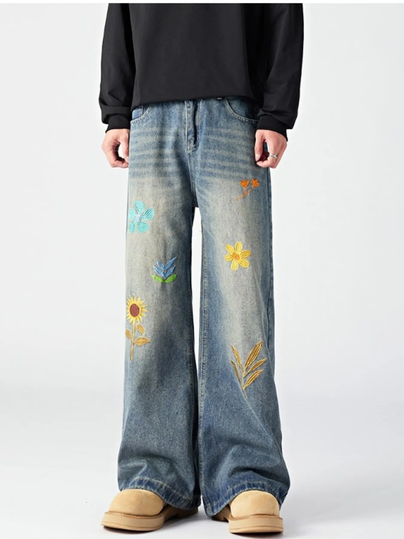 Men's Plus Size Floral Wide Leg Jeans - PBNJ FASHIONS