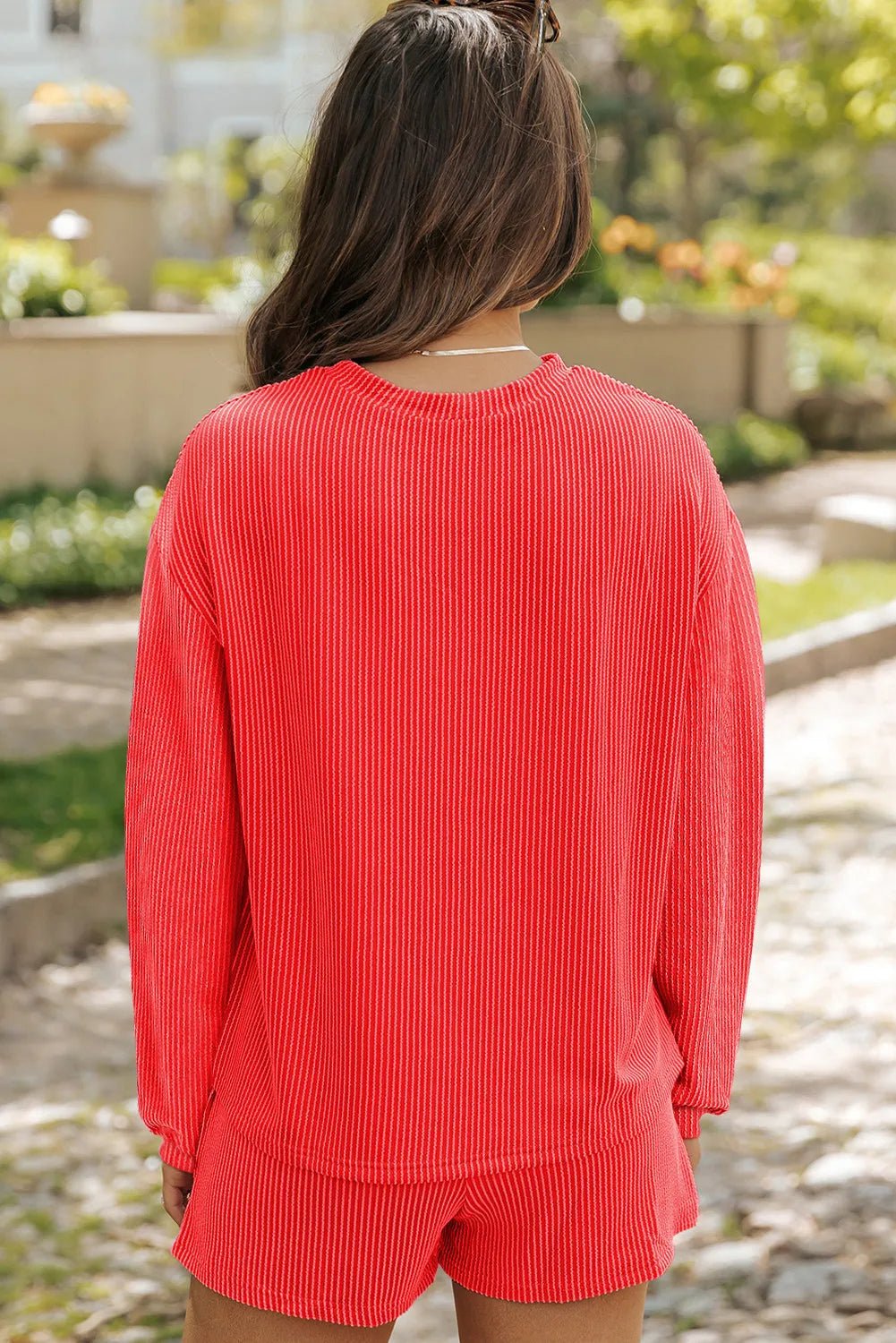 Round Neck Long Sleeve Top and Shorts Set - PBNJ FASHIONS