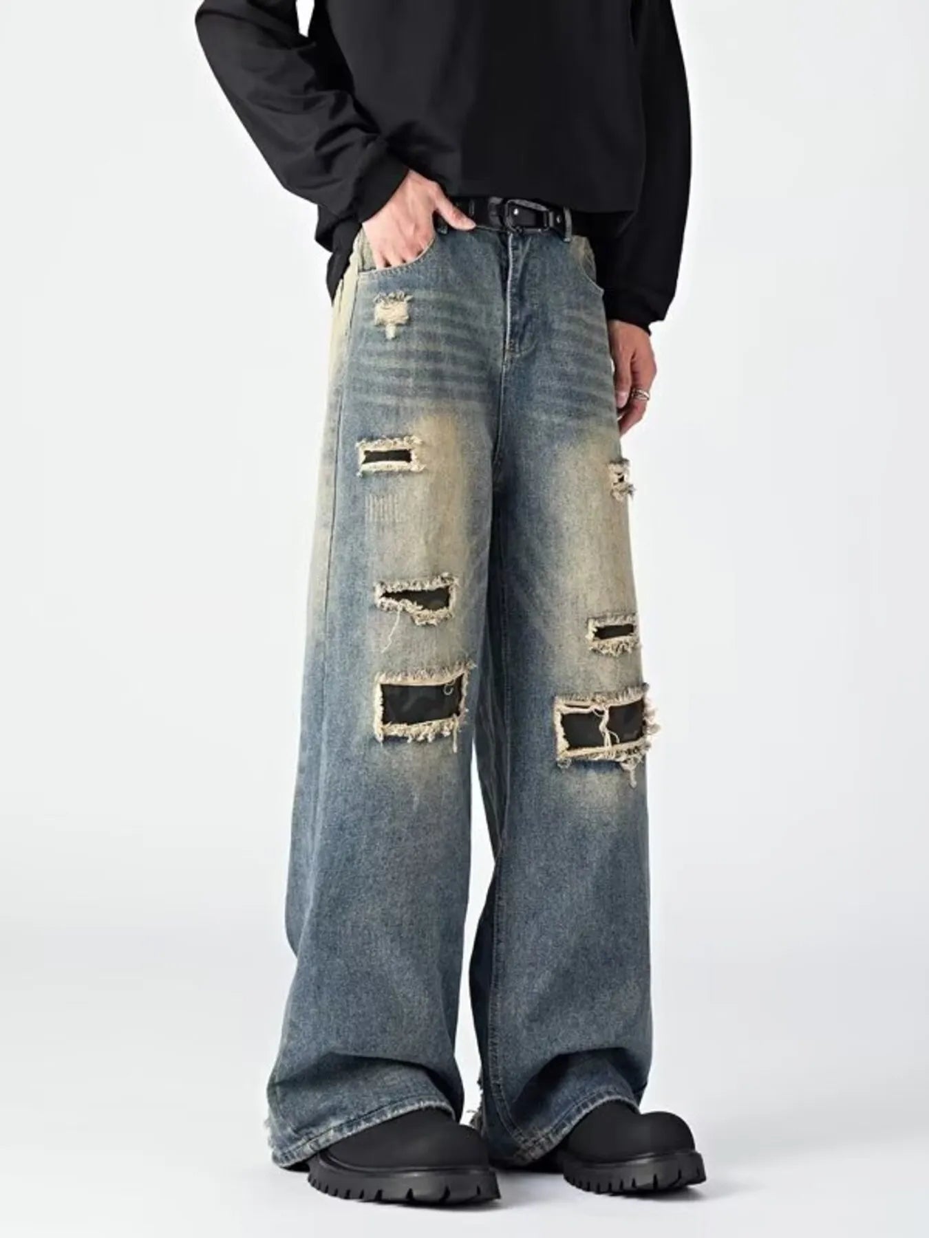 Men's Ripped Wide Leg Jeans - PBNJ FASHIONS