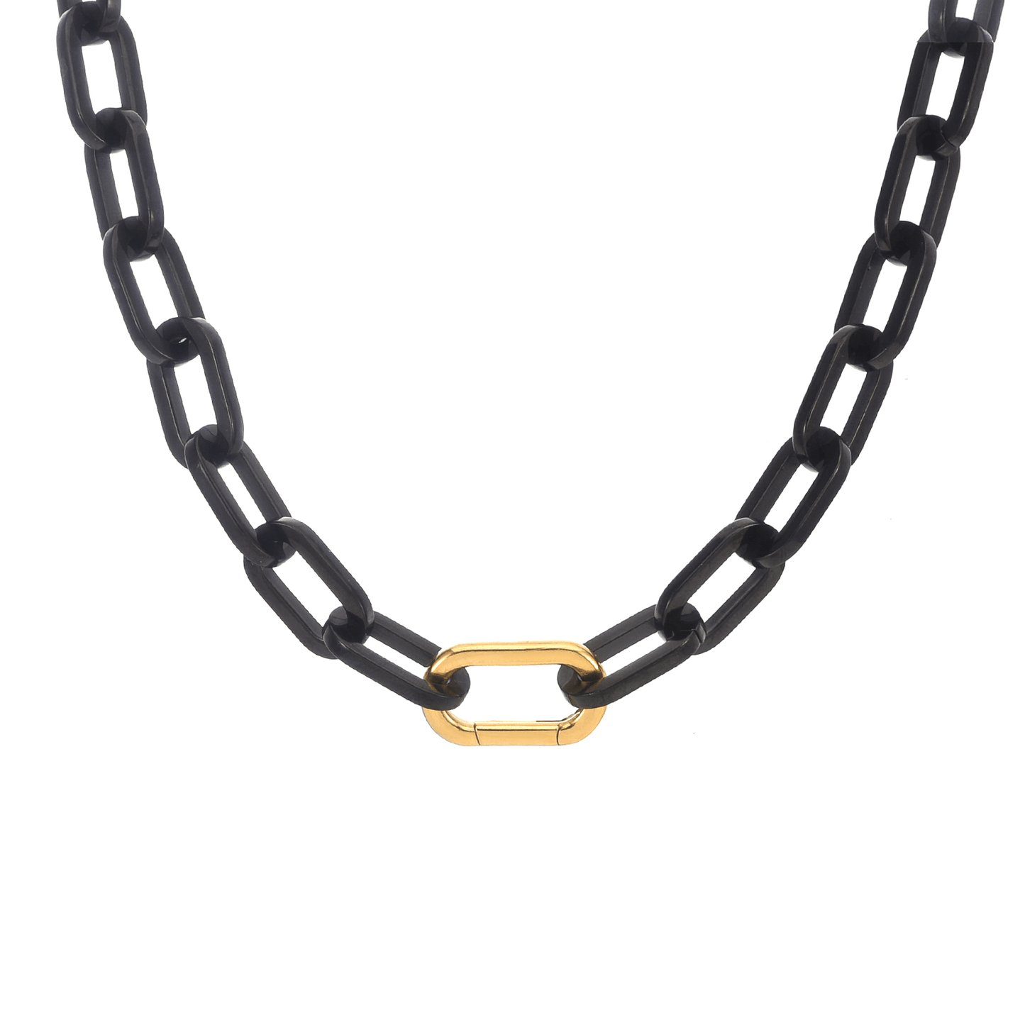 C200BG B.Tiff Gold Clasp Black Paperclip Chain Necklace - PBNJ FASHIONS