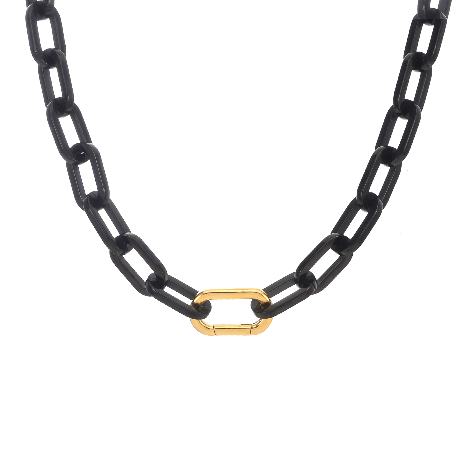 C200BG B.Tiff Gold Clasp Black Paperclip Chain Necklace - PBNJ FASHIONS