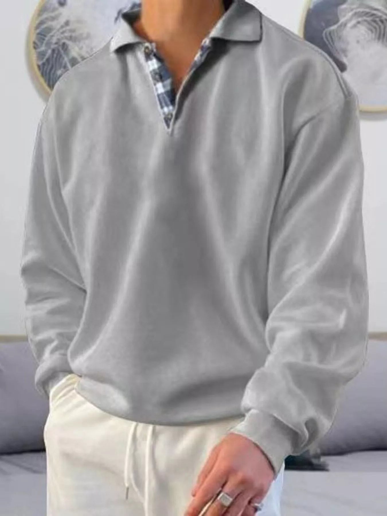 Men's Plus Size Casual Polo Collar Long Sleeve Top - PBNJ FASHIONS