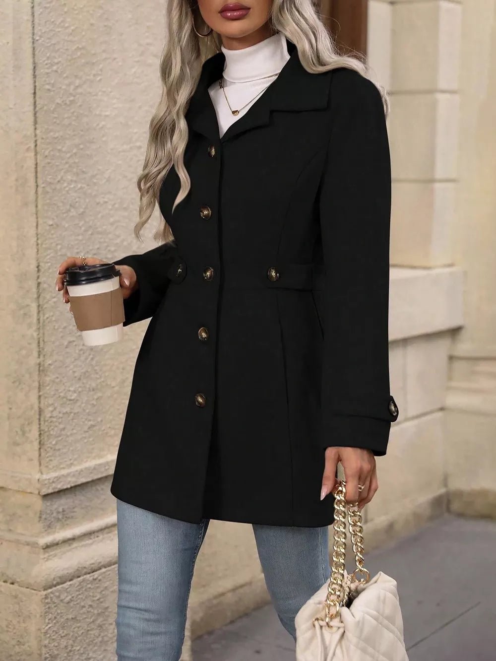 Collared Neck Button Up Coat - PBNJ FASHIONS