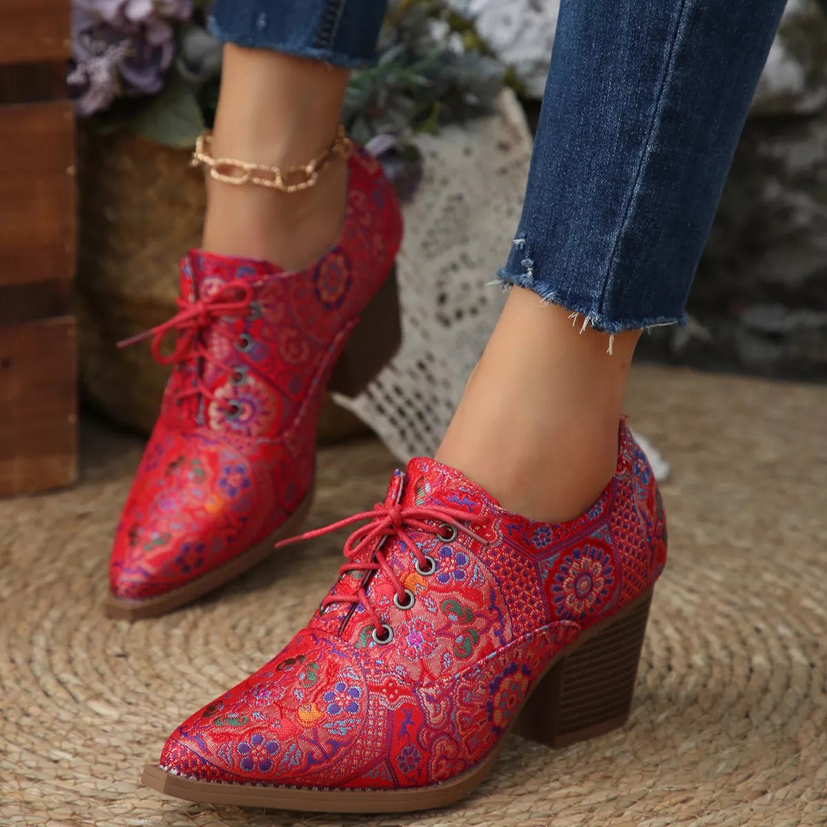 Point Toe Block Heels Ankle Boots - PBNJ FASHIONS